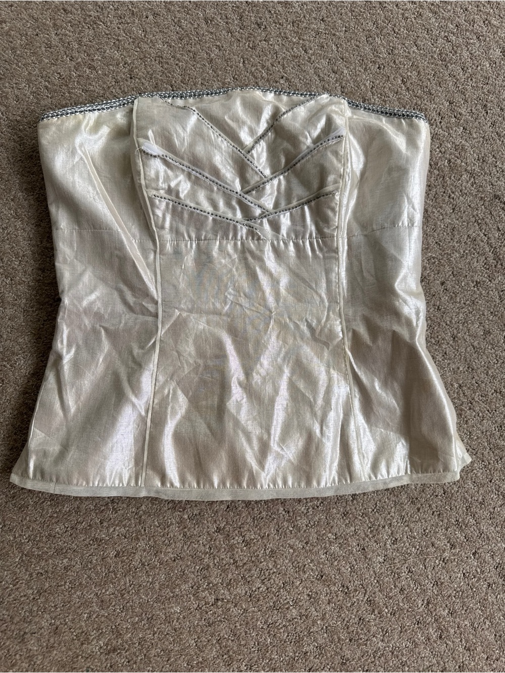 White House Black Market Ivory Strapless Satin-Look Bustier Camisole